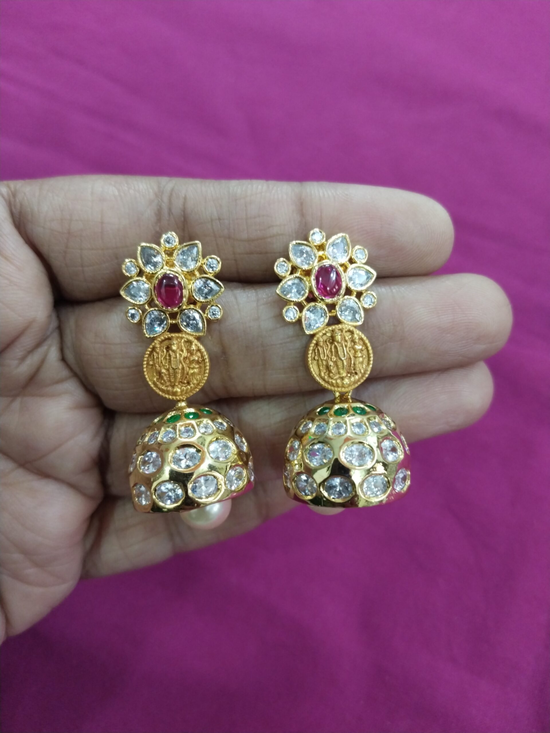 Traditional Kundan Floral Jhumka Earrings with Coin & Pearl Drop – Ethnic Bridal Jewelry