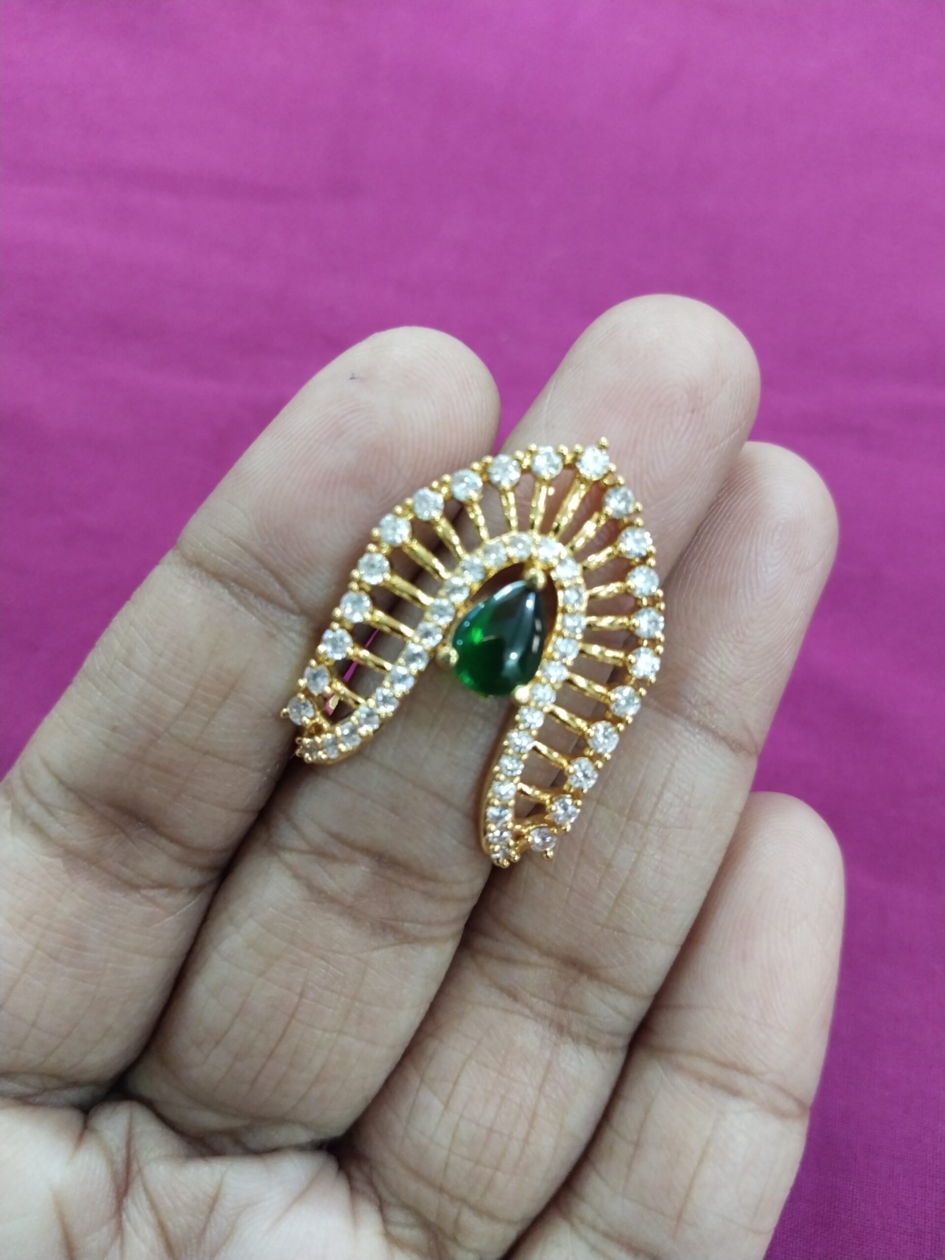 Traditional Vanki Finger Ring with Green Stone | Gold-Plated Adjustable Snake Design