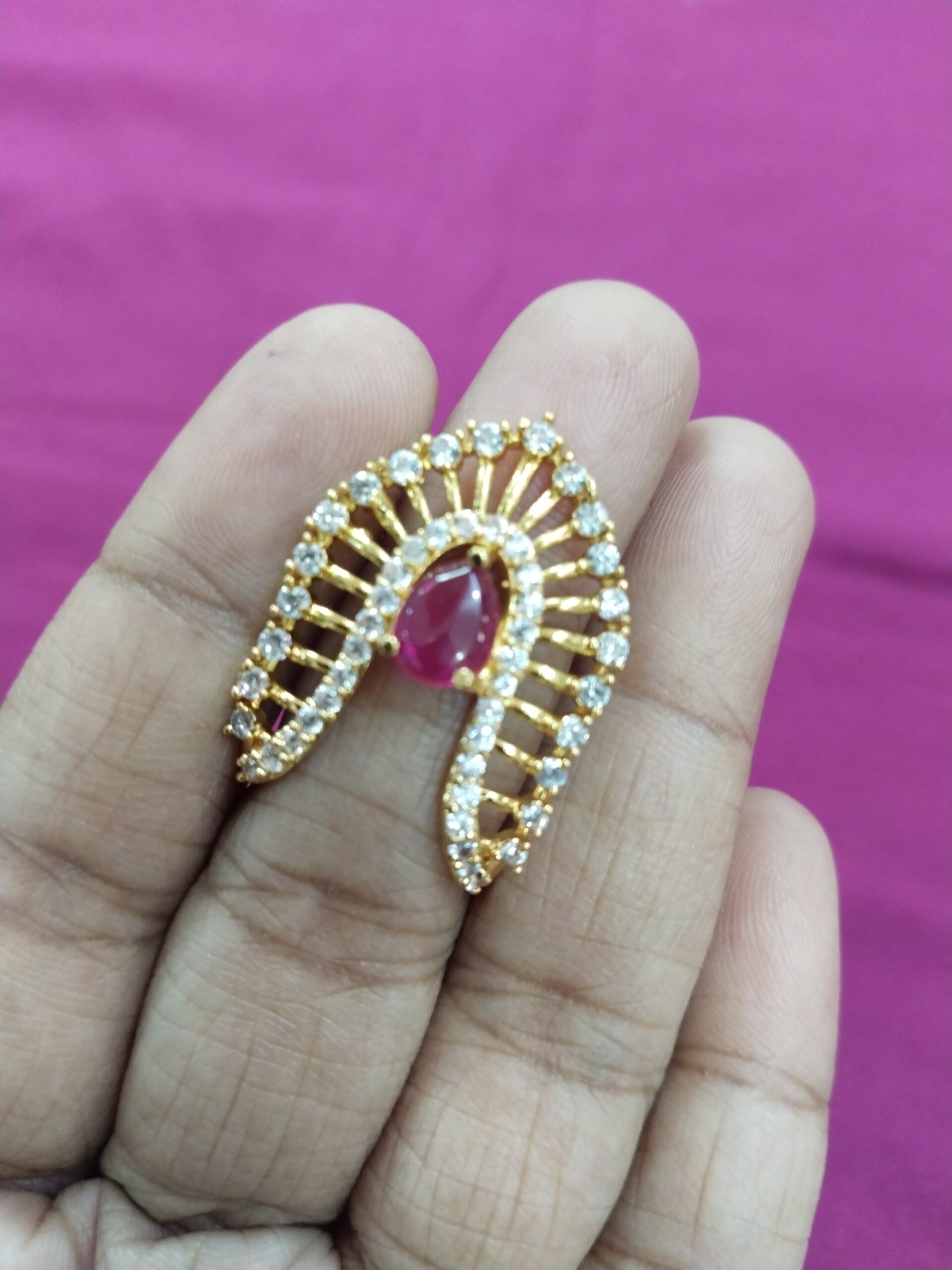 Traditional Vanki Finger Ring with Pink Stone | Gold-Plated Adjustable Snake Design