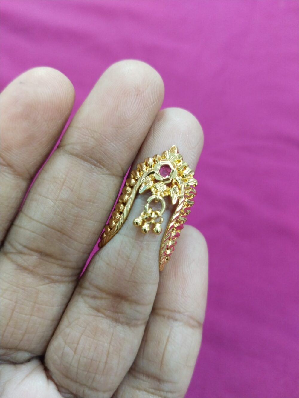 Traditional Gold Plated Vanki Finger Rings | Temple Jewelry Design | Adjustable Ethnic Ring for Women - Image 2