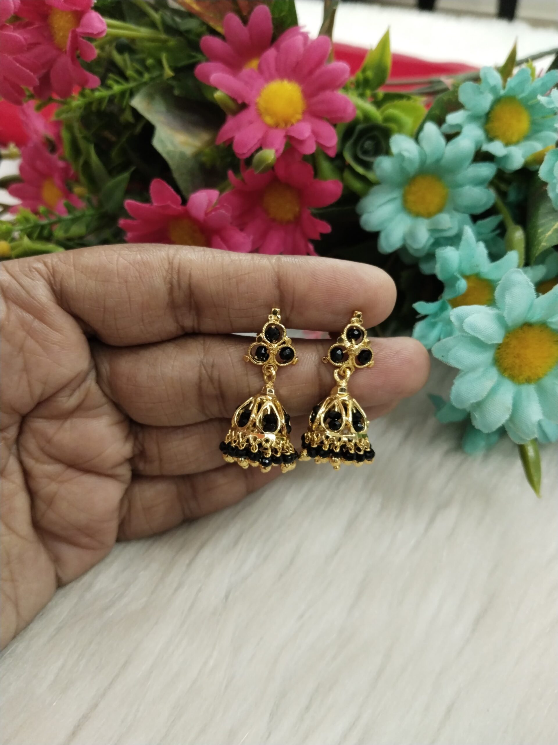 Gold-Tone Bead Jhumka Earrings – Traditional Ethnic Wear Jewelry for Women
