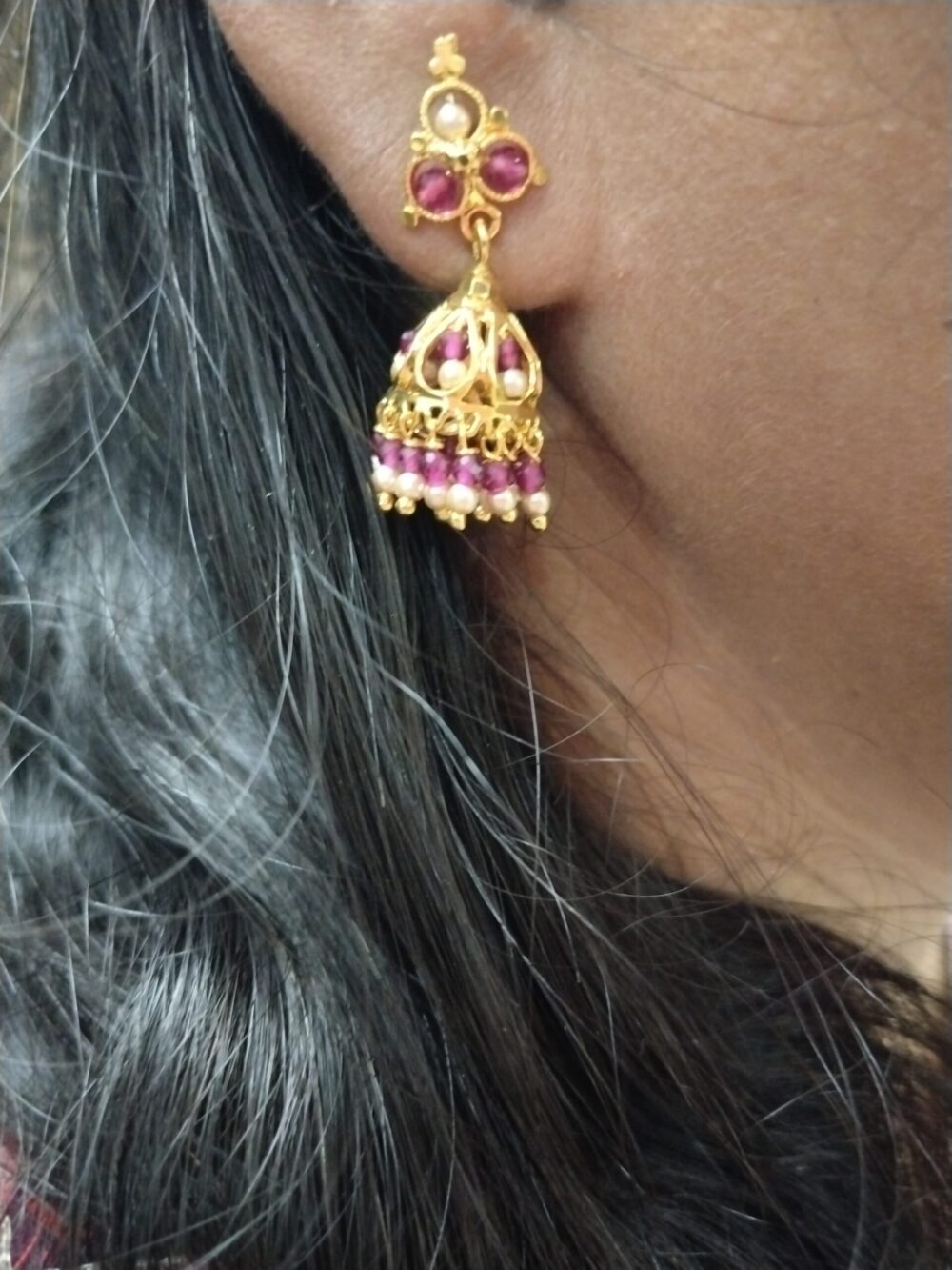 Gold-Tone Bead Jhumka Earrings – Traditional Ethnic Wear Jewelry for Women - Image 7