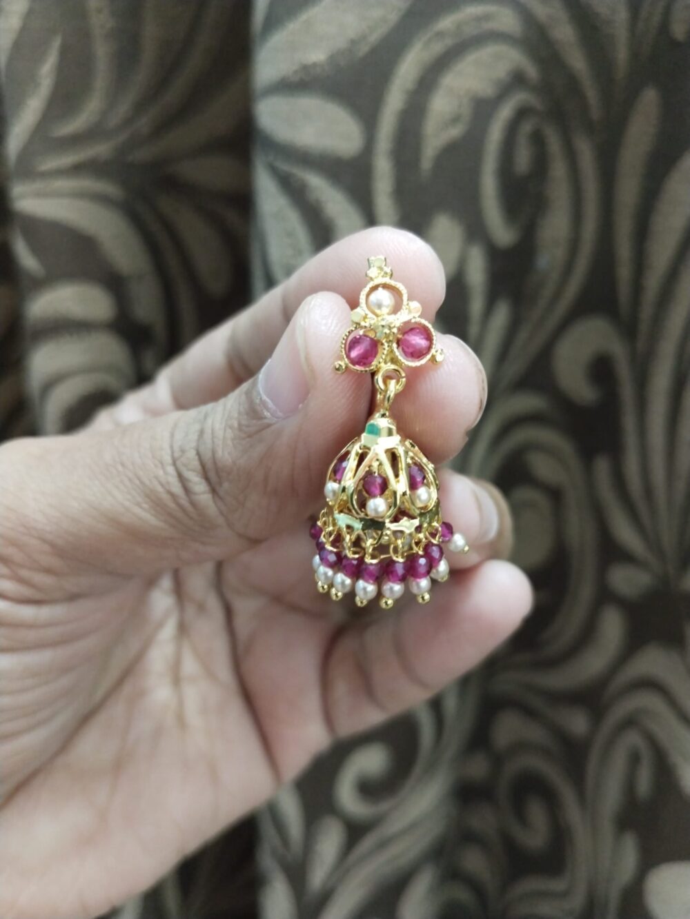 Gold-Tone Bead Jhumka Earrings – Traditional Ethnic Wear Jewelry for Women - Image 6