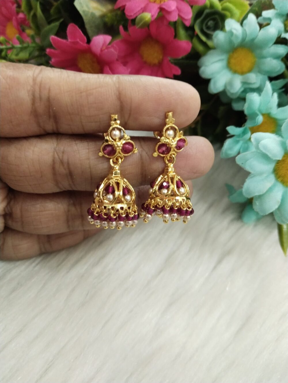 Gold-Tone Bead Jhumka Earrings – Traditional Ethnic Wear Jewelry for Women - Image 5
