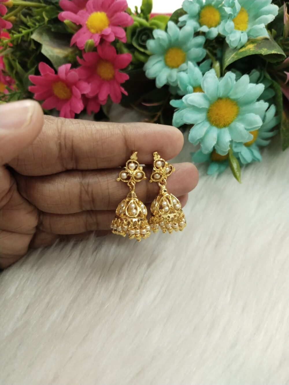 Gold-Tone Bead Jhumka Earrings – Traditional Ethnic Wear Jewelry for Women - Image 4