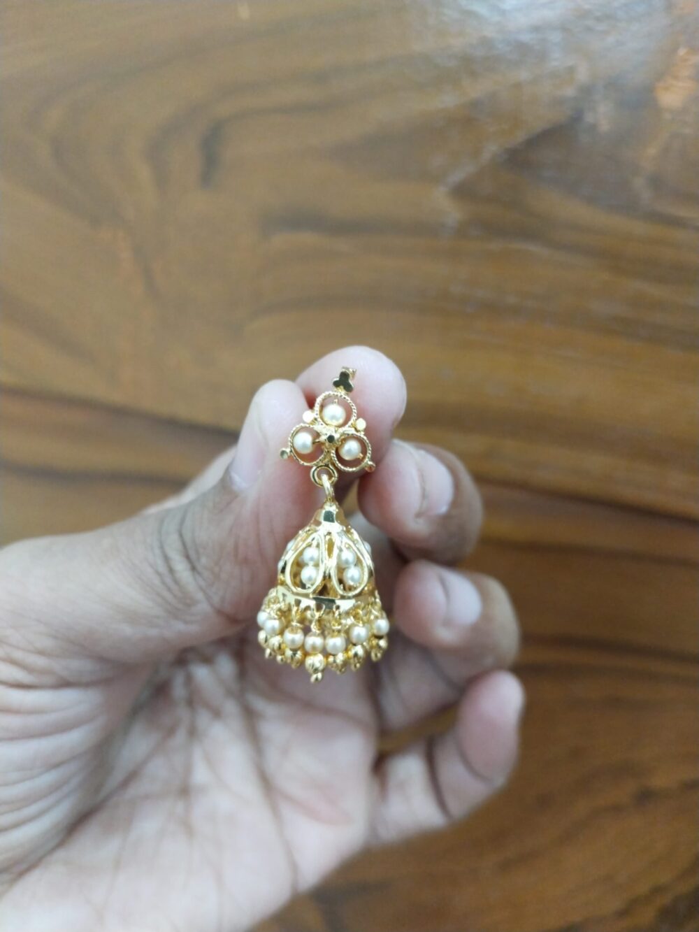 Gold-Tone Bead Jhumka Earrings – Traditional Ethnic Wear Jewelry for Women - Image 3