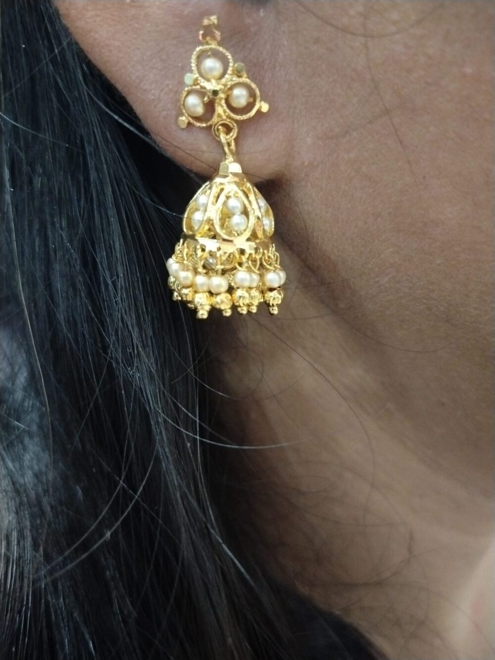 Gold-Tone Bead Jhumka Earrings – Traditional Ethnic Wear Jewelry for Women - Image 2
