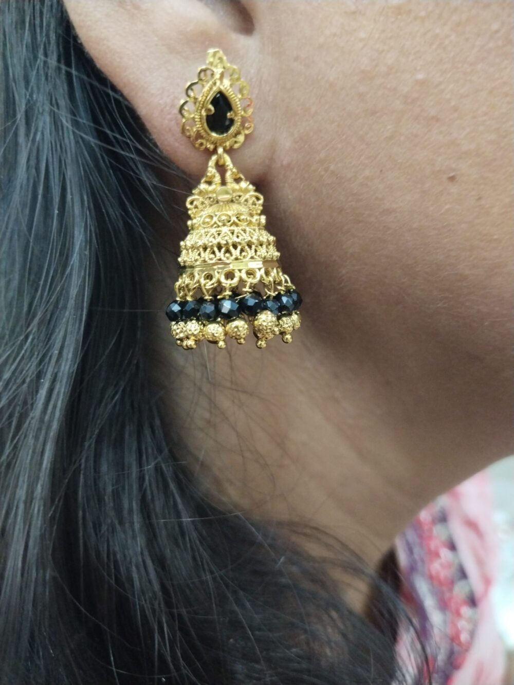 Gold Plated Jhumka Earrings with Stones – Traditional Indian Temple Jewelry for Women - Image 9