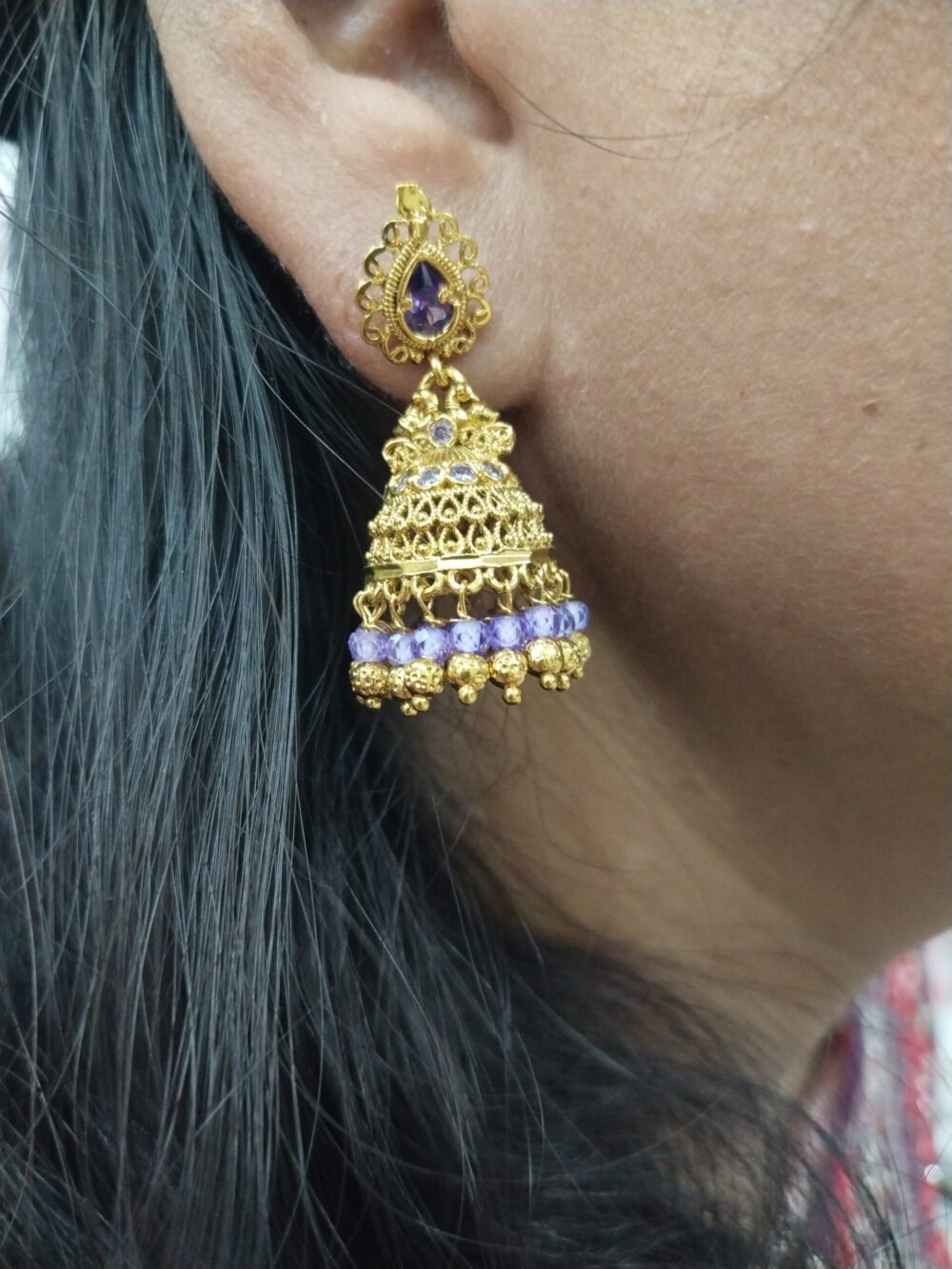 Gold Plated Jhumka Earrings with Stones – Traditional Indian Temple Jewelry for Women - Image 7