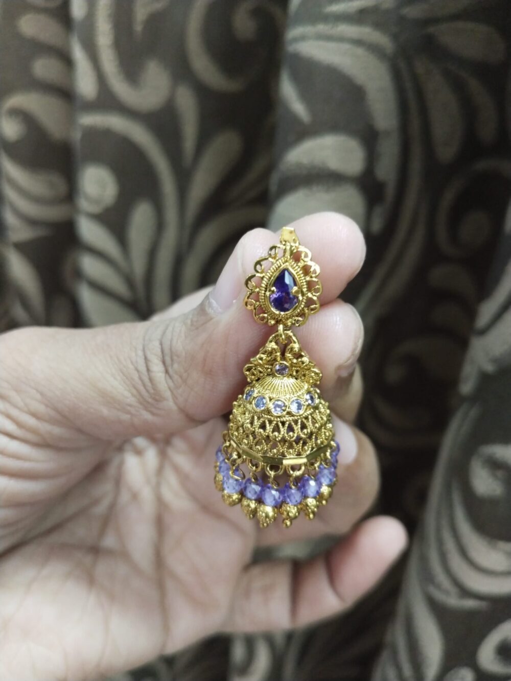 Gold Plated Jhumka Earrings with Stones – Traditional Indian Temple Jewelry for Women - Image 6