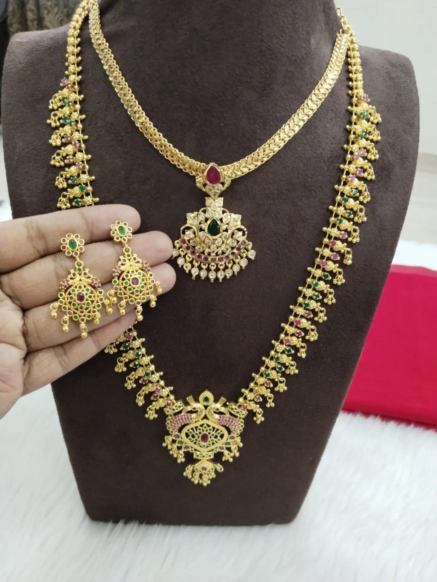 Bridal Antique Gold Peacock Necklace Set with Earrings – Traditional South Indian Wedding Jewelry