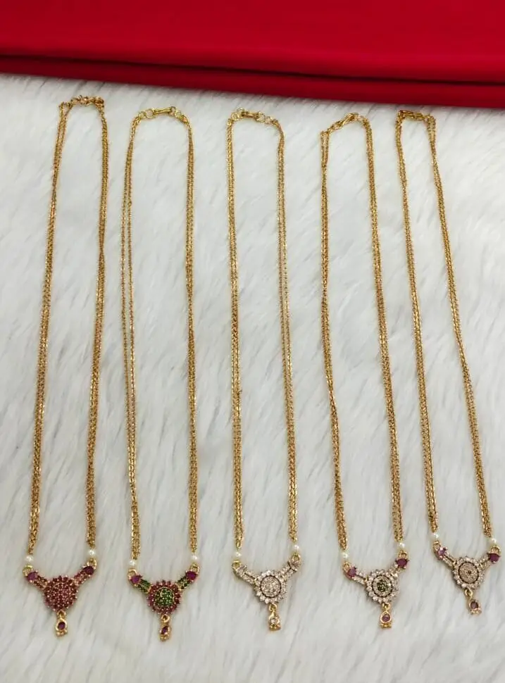 Antique Gold Chain with Red CZ Stone Pendant – Traditional Mangalsutra Style