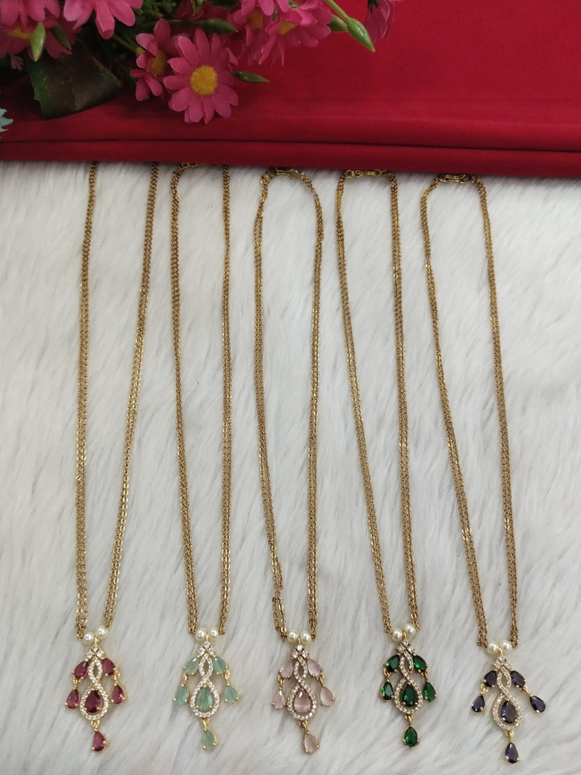 Gold Plated Pendant Chains – Multicolor Stone Drop Necklaces for Women